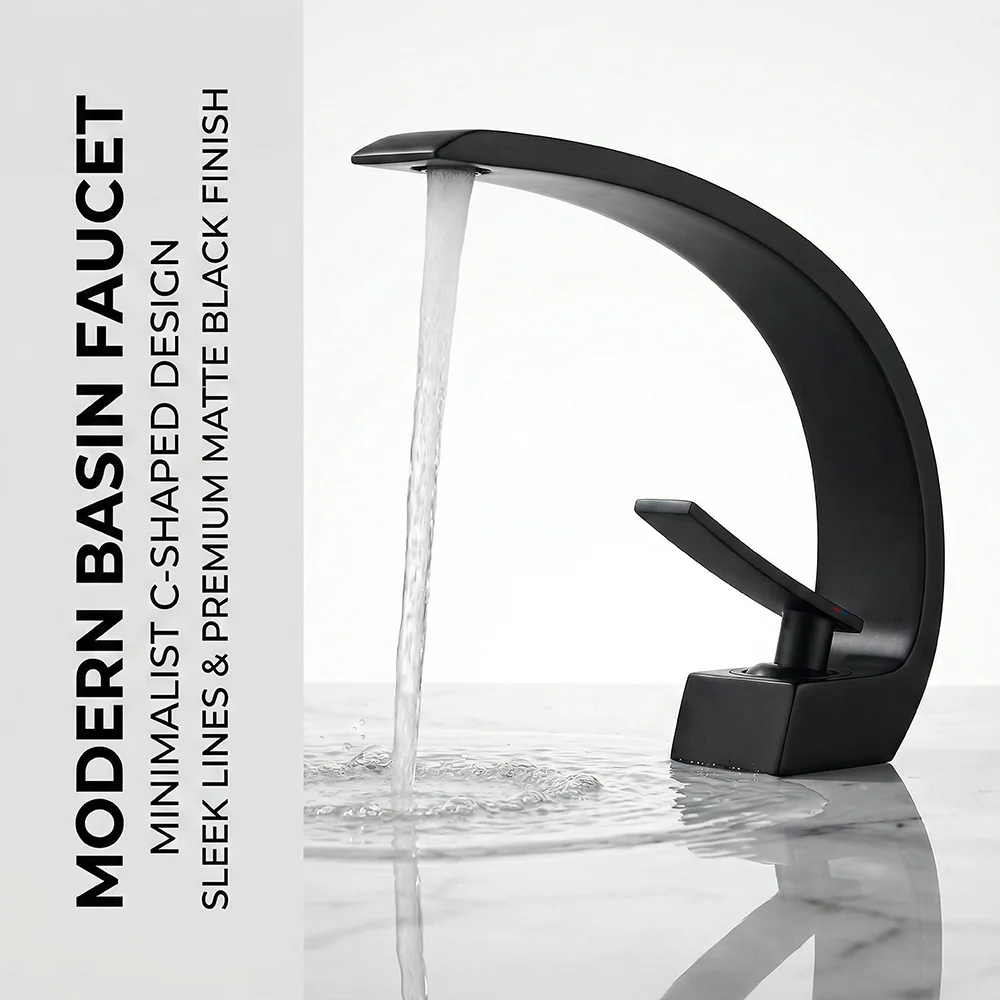 Silicone Tap Washer - Torneira de Banheiro Preta Fosca, Misturador